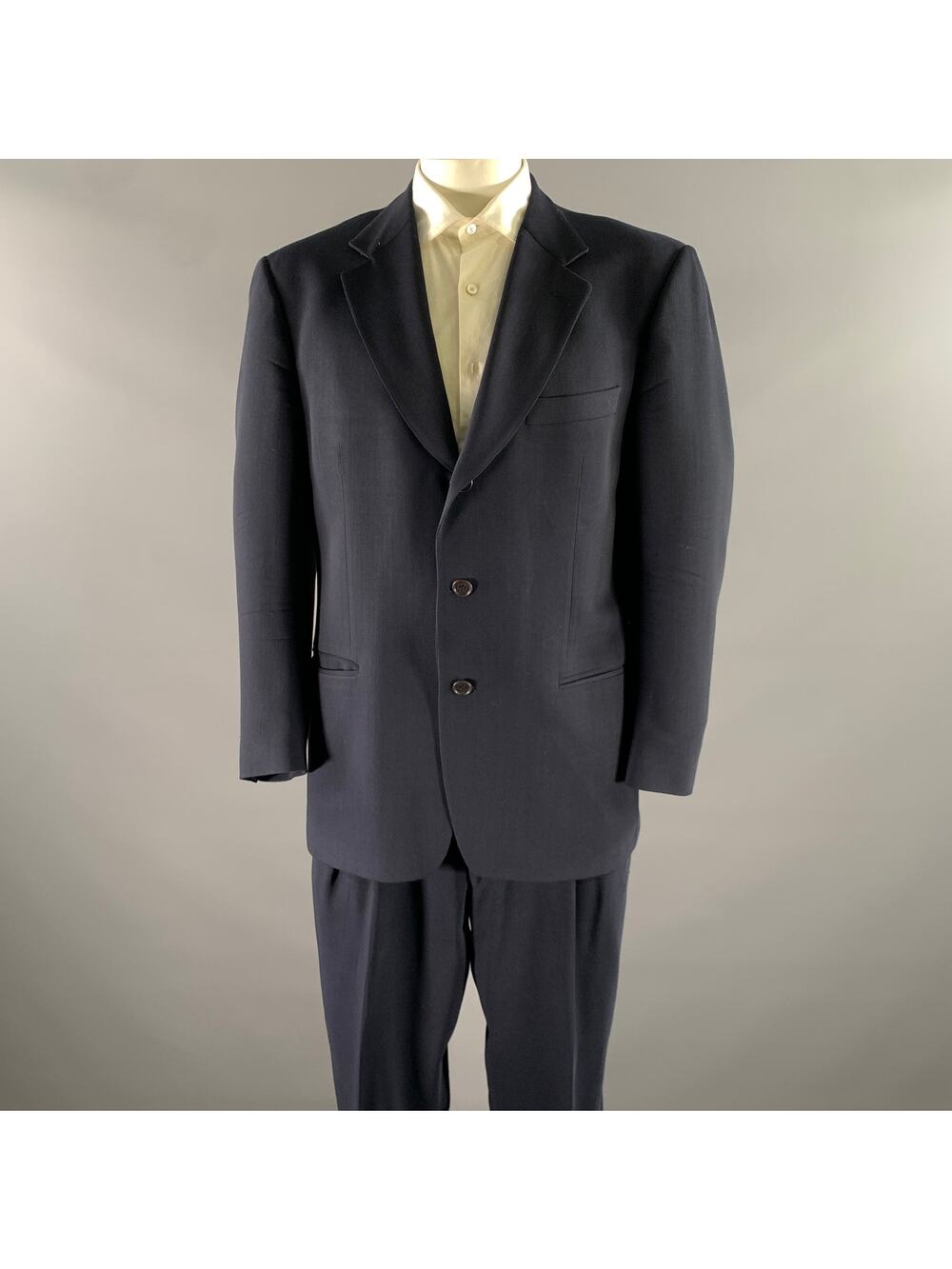 ERMENEGILDO ZEGNA Size 46 Navy Solid Wool Notch Lapel Suit